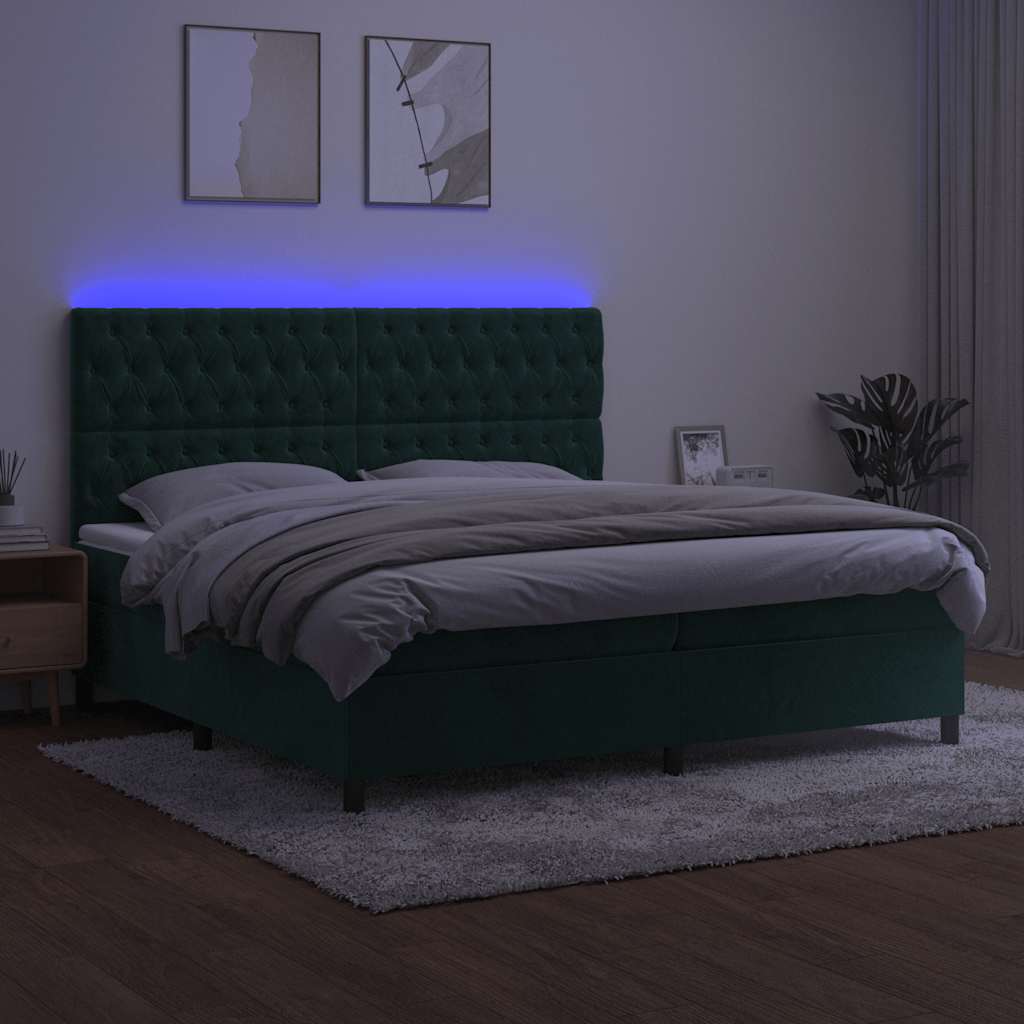 Boxspring met matras en LED fluweel donkergroen 200x200 cm is nu te koop bij PeponiXL, paradijselijk wonen!
