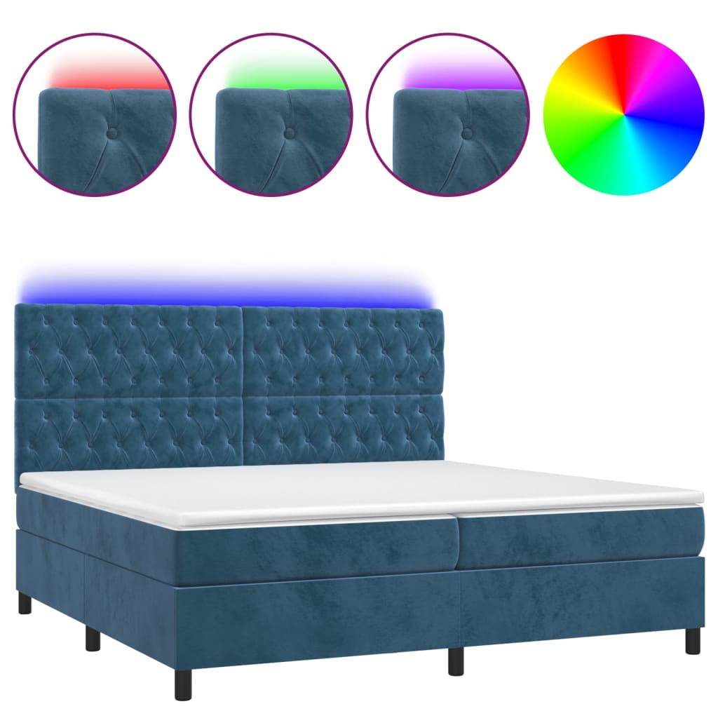 Boxspring met matras en LED fluweel donkerblauw 200x200 cm is nu te koop bij PeponiXL, paradijselijk wonen!