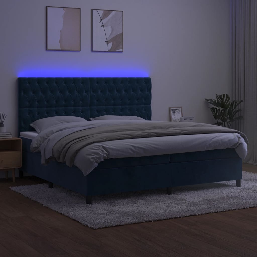 Boxspring met matras en LED fluweel donkerblauw 200x200 cm is nu te koop bij PeponiXL, paradijselijk wonen!