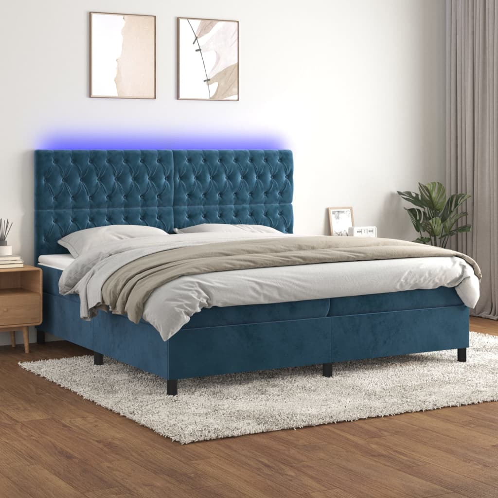Boxspring met matras en LED fluweel donkerblauw 200x200 cm is nu te koop bij PeponiXL, paradijselijk wonen!