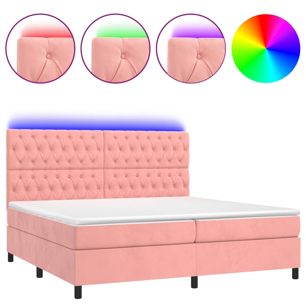 Boxspring met matras en LED fluweel roze 200x200 cm is nu te koop bij PeponiXL, paradijselijk wonen!