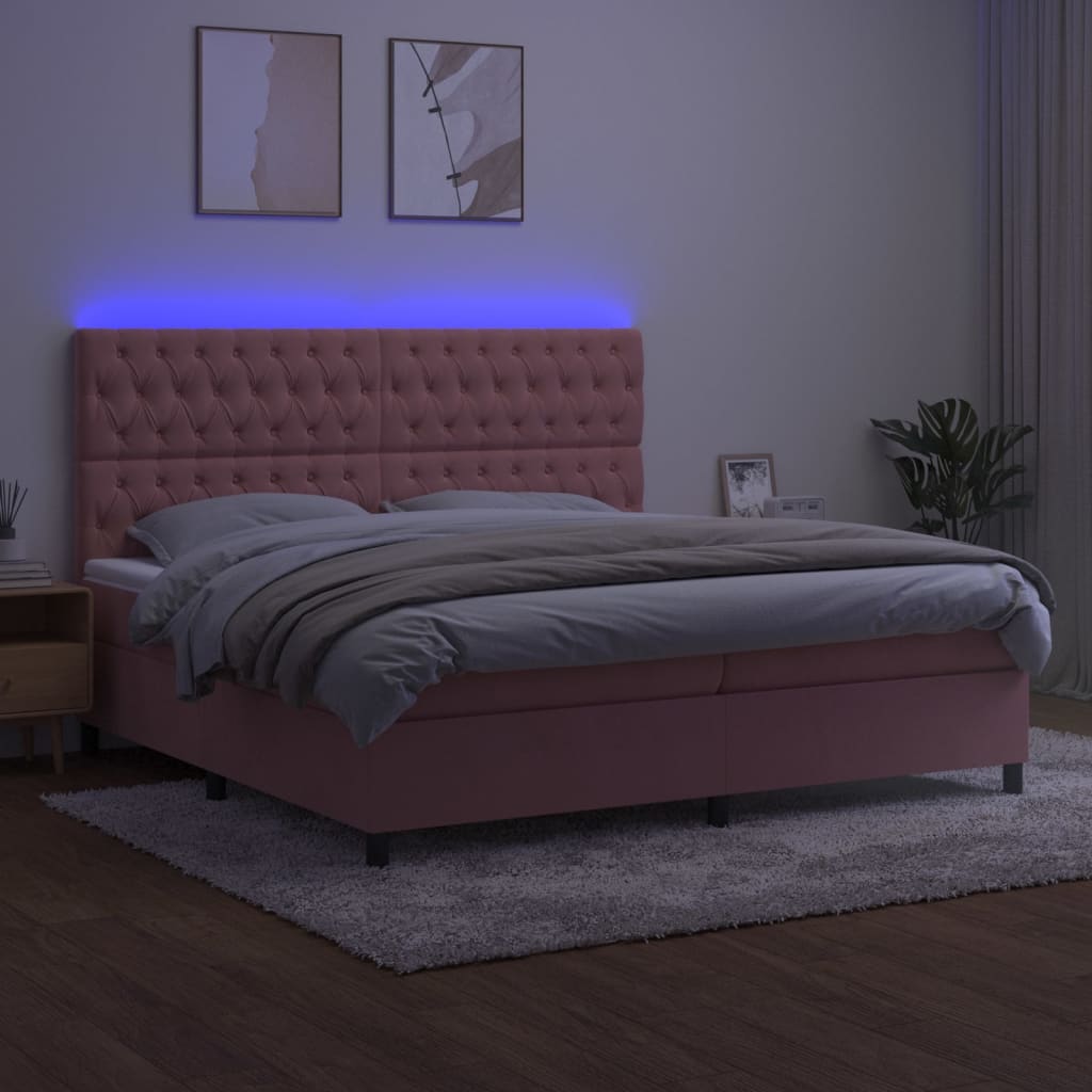Boxspring met matras en LED fluweel roze 200x200 cm is nu te koop bij PeponiXL, paradijselijk wonen!