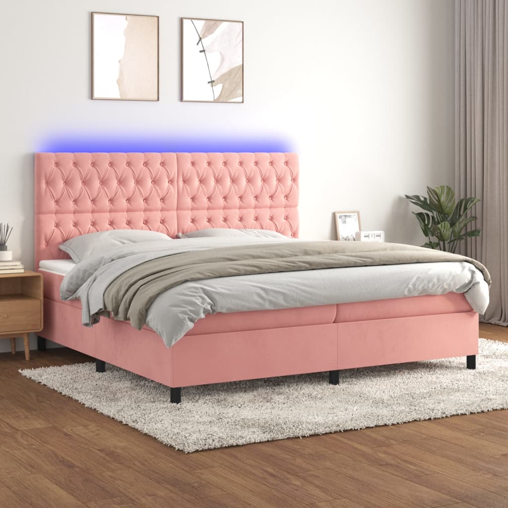 Boxspring met matras en LED fluweel roze 200x200 cm is nu te koop bij PeponiXL, paradijselijk wonen!