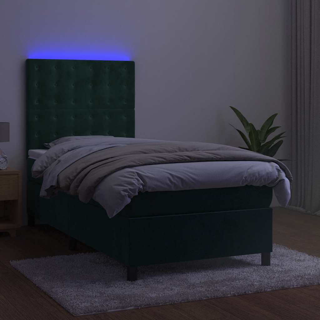 Boxspring met matras en LED fluweel donkergroen 80x200 cm is nu te koop bij PeponiXL, paradijselijk wonen!