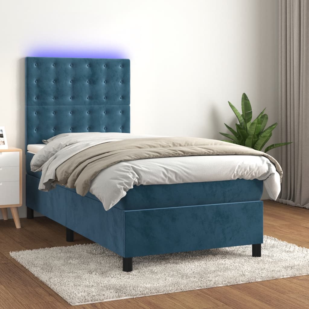 Boxspring met matras en LED fluweel donkerblauw 80x200 cm is nu te koop bij PeponiXL, paradijselijk wonen!