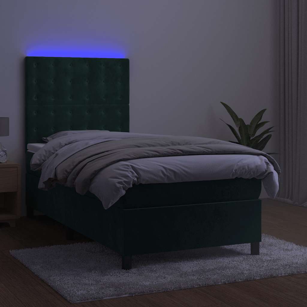 Boxspring met matras en LED fluweel donkergroen 90x190 cm is nu te koop bij PeponiXL, paradijselijk wonen!