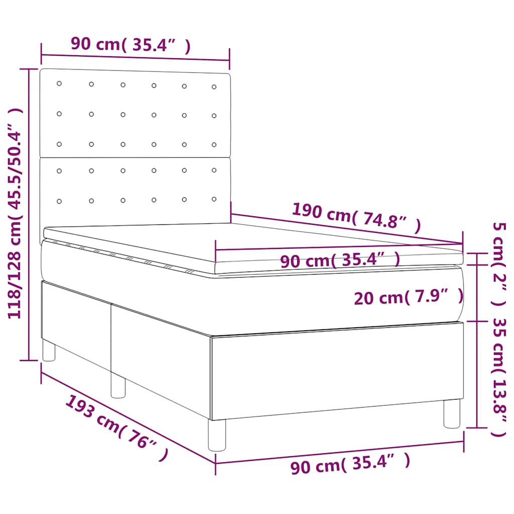 Boxspring met matras en LED fluweel donkergroen 90x190 cm is nu te koop bij PeponiXL, paradijselijk wonen!