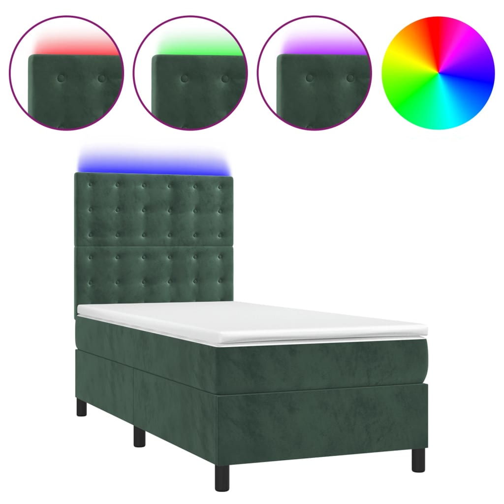 Boxspring met matras en LED fluweel donkergroen 90x200 cm is nu te koop bij PeponiXL, paradijselijk wonen!