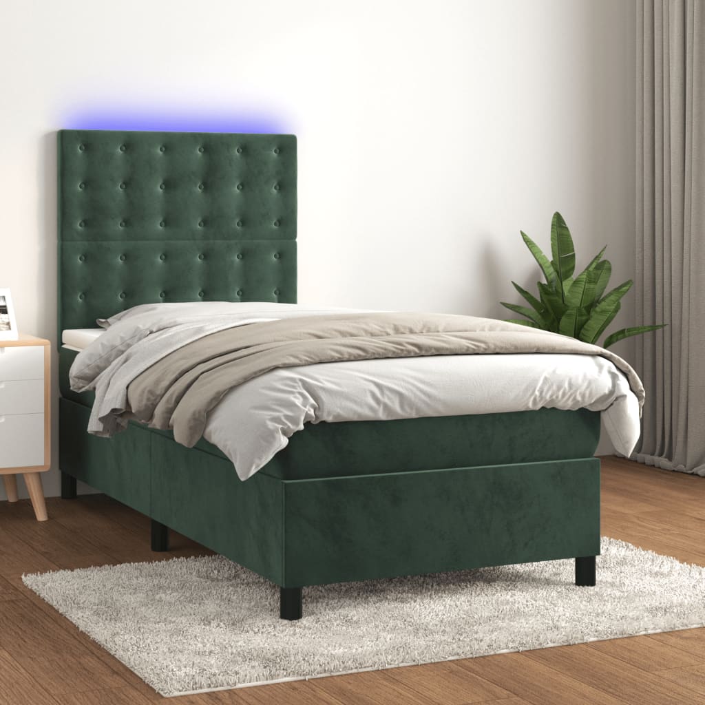 Boxspring met matras en LED fluweel donkergroen 90x200 cm is nu te koop bij PeponiXL, paradijselijk wonen!