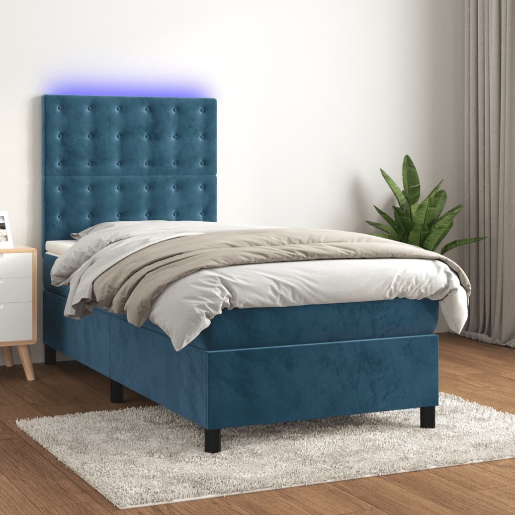 Boxspring met matras en LED fluweel donkerblauw 90x200 cm is nu te koop bij PeponiXL, paradijselijk wonen!