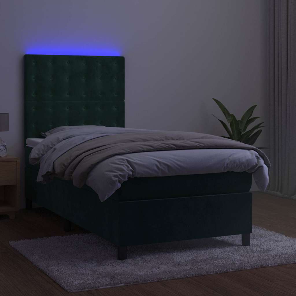 Boxspring met matras en LED fluweel donkergroen 100x200 cm is nu te koop bij PeponiXL, paradijselijk wonen!