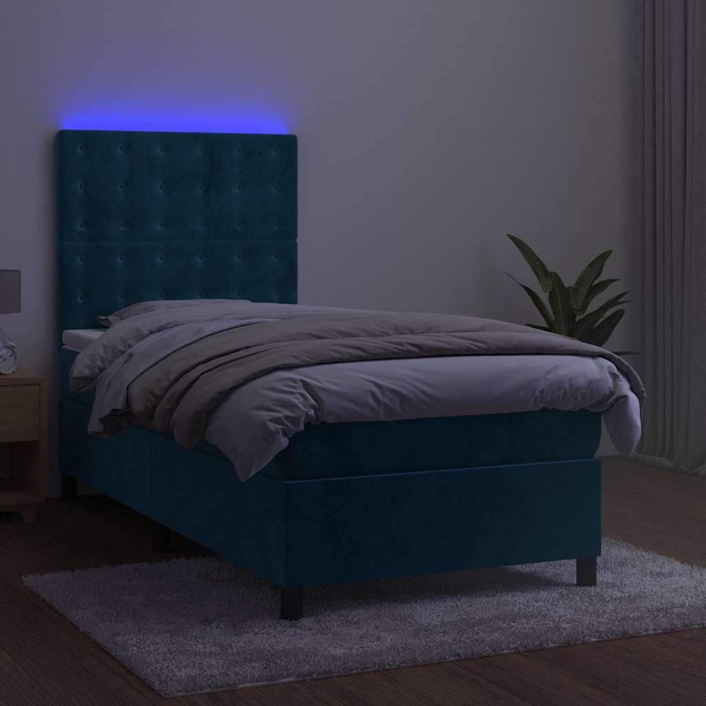 Boxspring met matras en LED fluweel donkerblauw 100x200 cm is nu te koop bij PeponiXL, paradijselijk wonen!