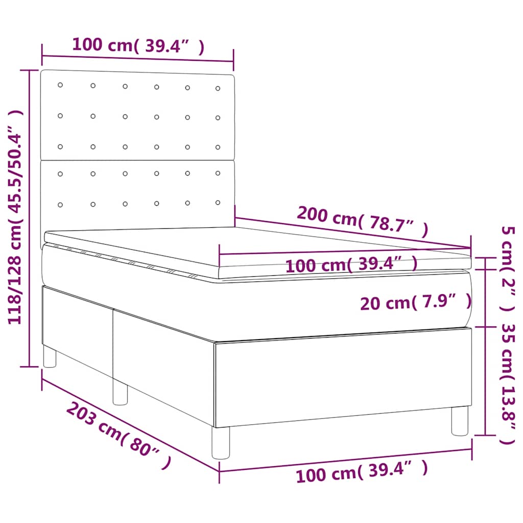 Boxspring met matras en LED fluweel donkerblauw 100x200 cm is nu te koop bij PeponiXL, paradijselijk wonen!