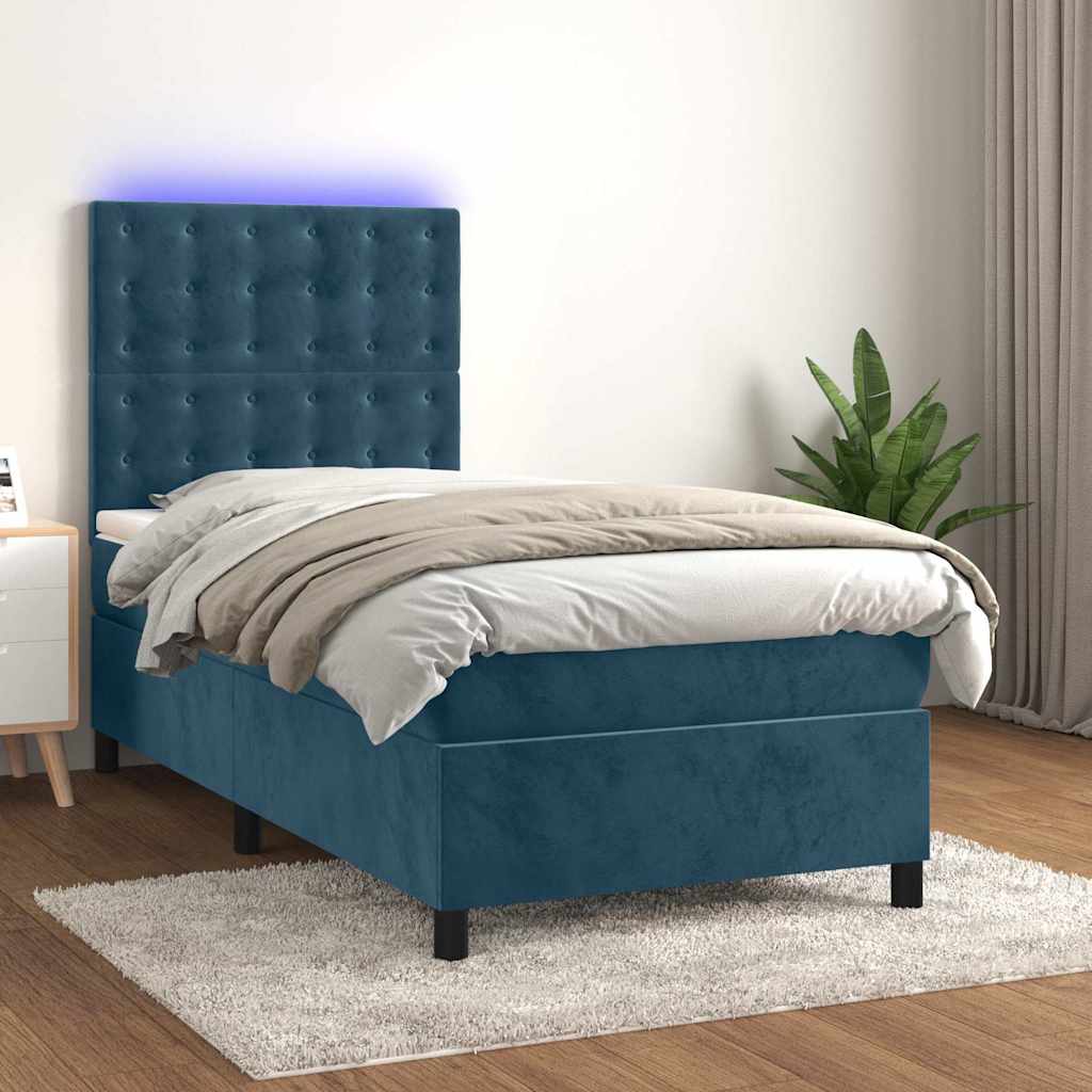 Boxspring met matras en LED fluweel donkerblauw 100x200 cm is nu te koop bij PeponiXL, paradijselijk wonen!