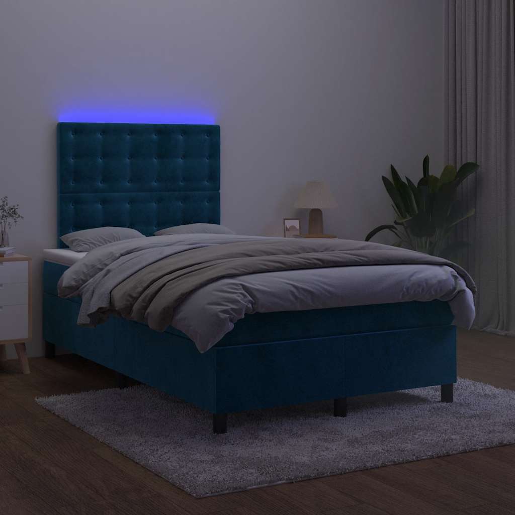 Boxspring met matras en LED fluweel donkerblauw 120x200 cm is nu te koop bij PeponiXL, paradijselijk wonen!