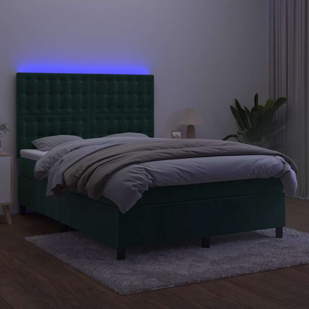 Boxspring met matras en LED fluweel donkergroen 140x190 cm is nu te koop bij PeponiXL, paradijselijk wonen!