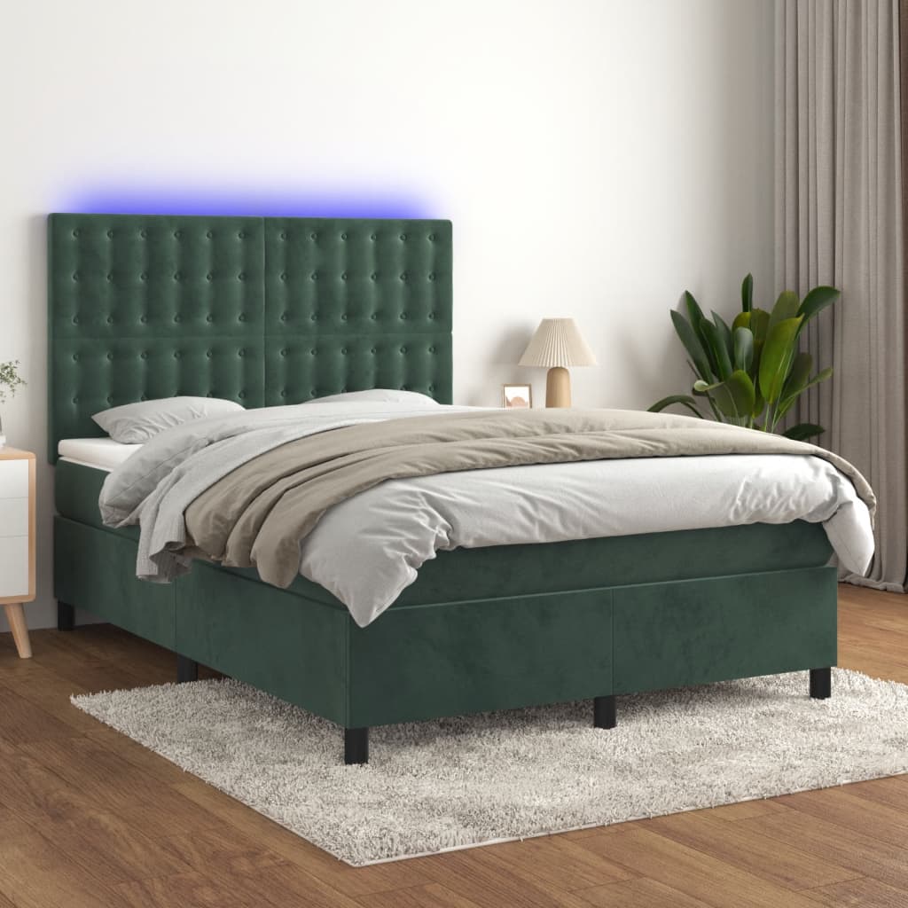 Boxspring met matras en LED fluweel donkergroen 140x190 cm is nu te koop bij PeponiXL, paradijselijk wonen!