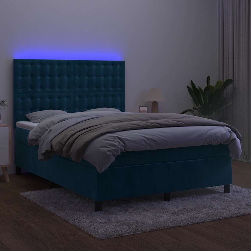 Boxspring met matras en LED fluweel donkerblauw 140x190 cm is nu te koop bij PeponiXL, paradijselijk wonen!