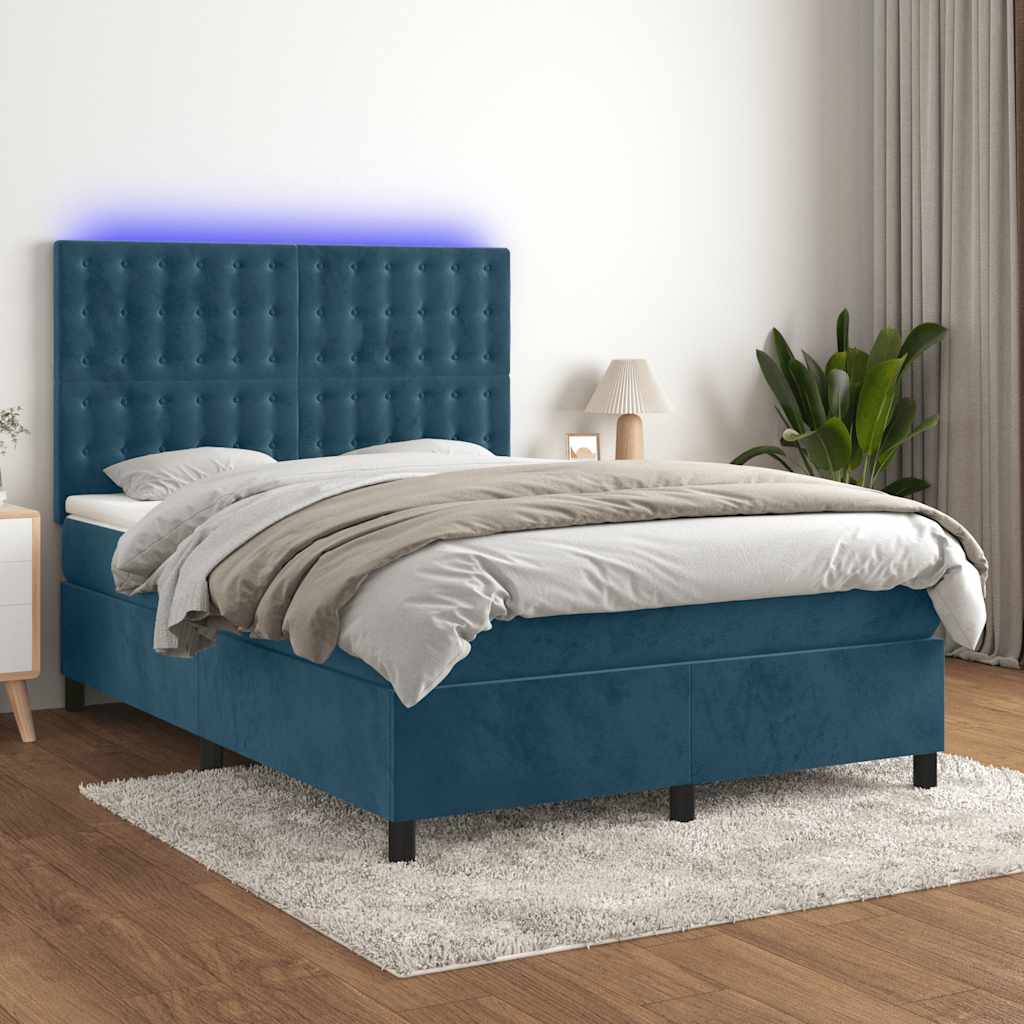 Boxspring met matras en LED fluweel donkerblauw 140x190 cm is nu te koop bij PeponiXL, paradijselijk wonen!