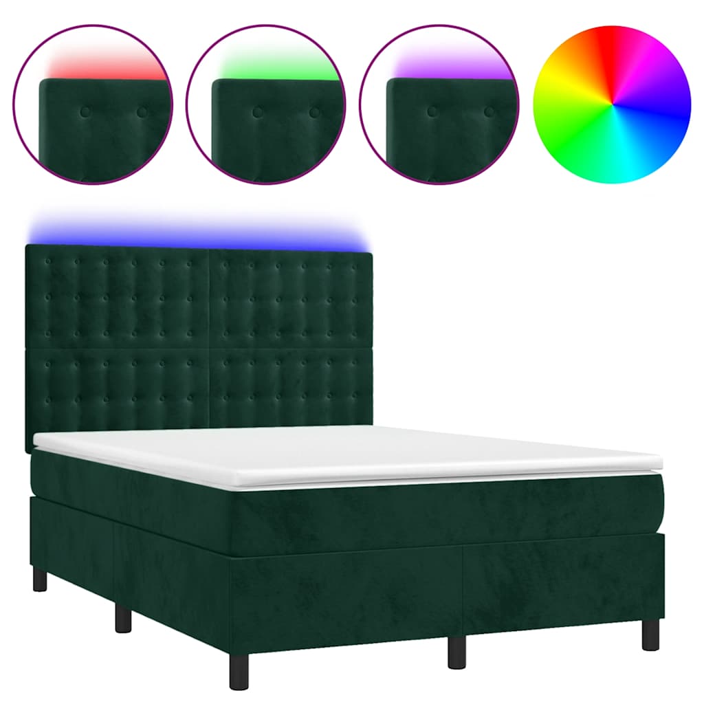 Boxspring met matras en LED fluweel donkergroen 140x200 cm is nu te koop bij PeponiXL, paradijselijk wonen!