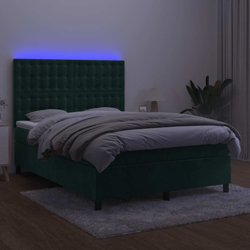 Boxspring met matras en LED fluweel donkergroen 140x200 cm is nu te koop bij PeponiXL, paradijselijk wonen!