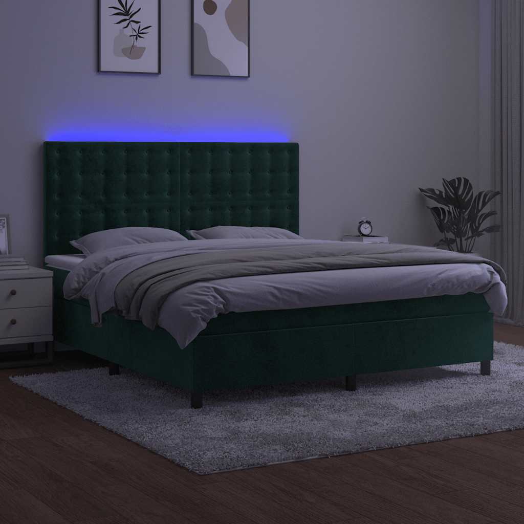 Boxspring met matras en LED fluweel donkergroen 160x200 cm is nu te koop bij PeponiXL, paradijselijk wonen!