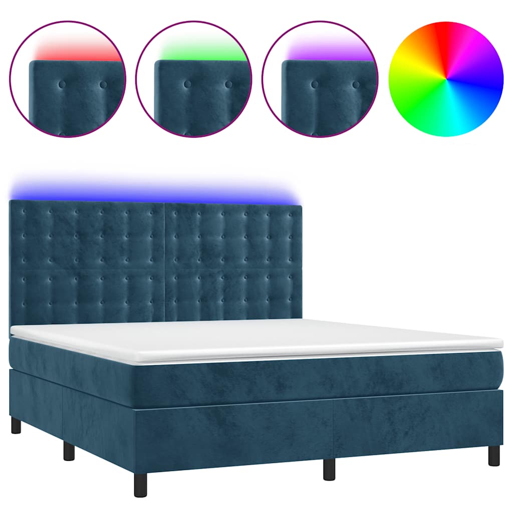 Boxspring met matras en LED fluweel donkerblauw 160x200 cm is nu te koop bij PeponiXL, paradijselijk wonen!