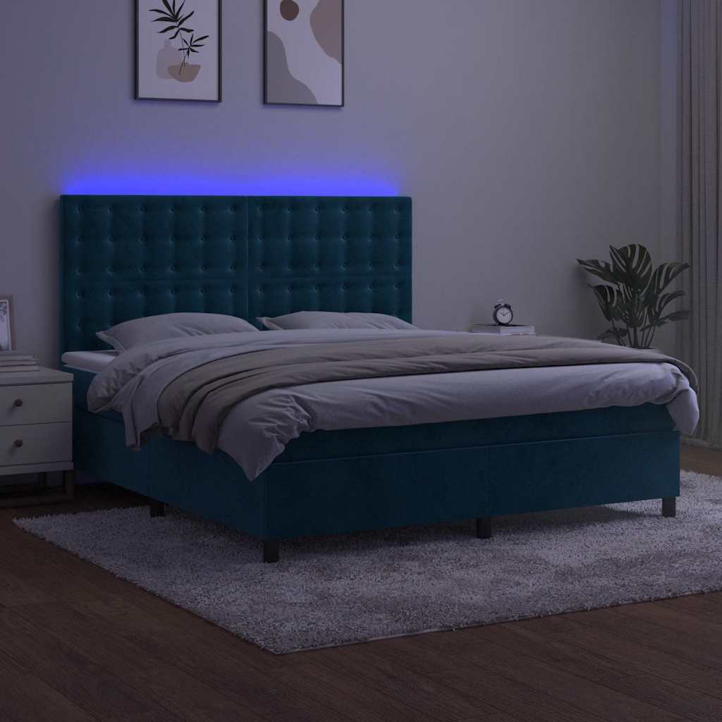 Boxspring met matras en LED fluweel donkerblauw 160x200 cm is nu te koop bij PeponiXL, paradijselijk wonen!