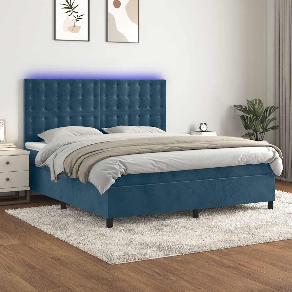 Boxspring met matras en LED fluweel donkerblauw 160x200 cm is nu te koop bij PeponiXL, paradijselijk wonen!