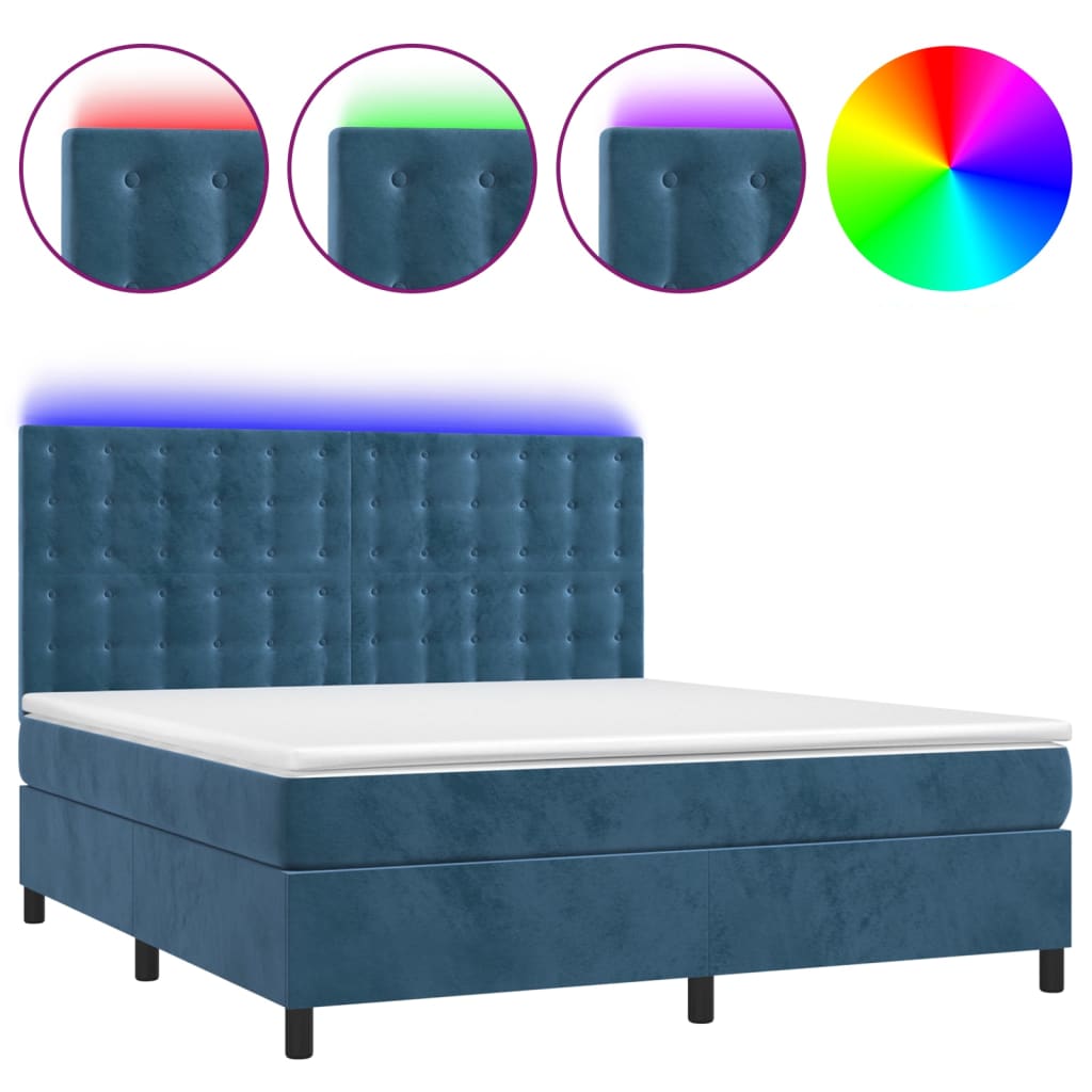 Boxspring met matras en LED fluweel donkerblauw 180x200 cm is nu te koop bij PeponiXL, paradijselijk wonen!