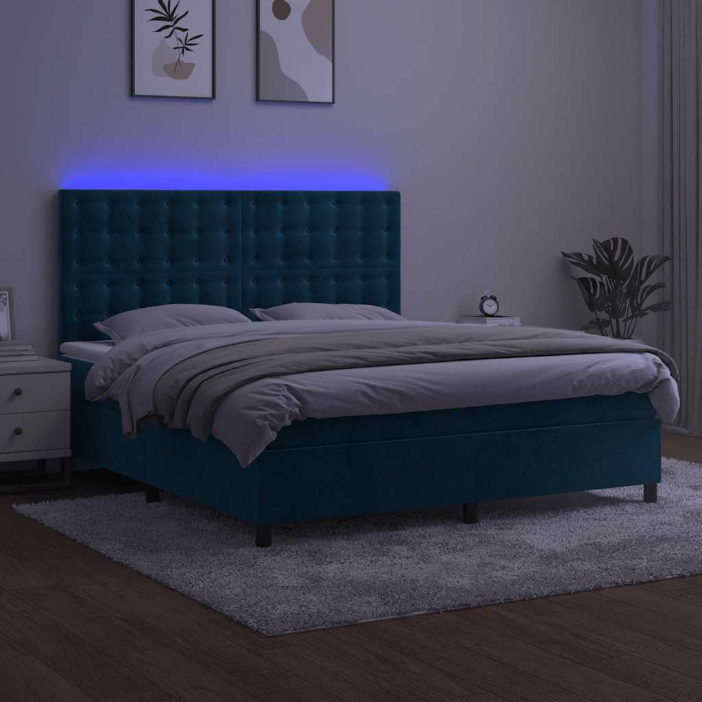 Boxspring met matras en LED fluweel donkerblauw 180x200 cm is nu te koop bij PeponiXL, paradijselijk wonen!