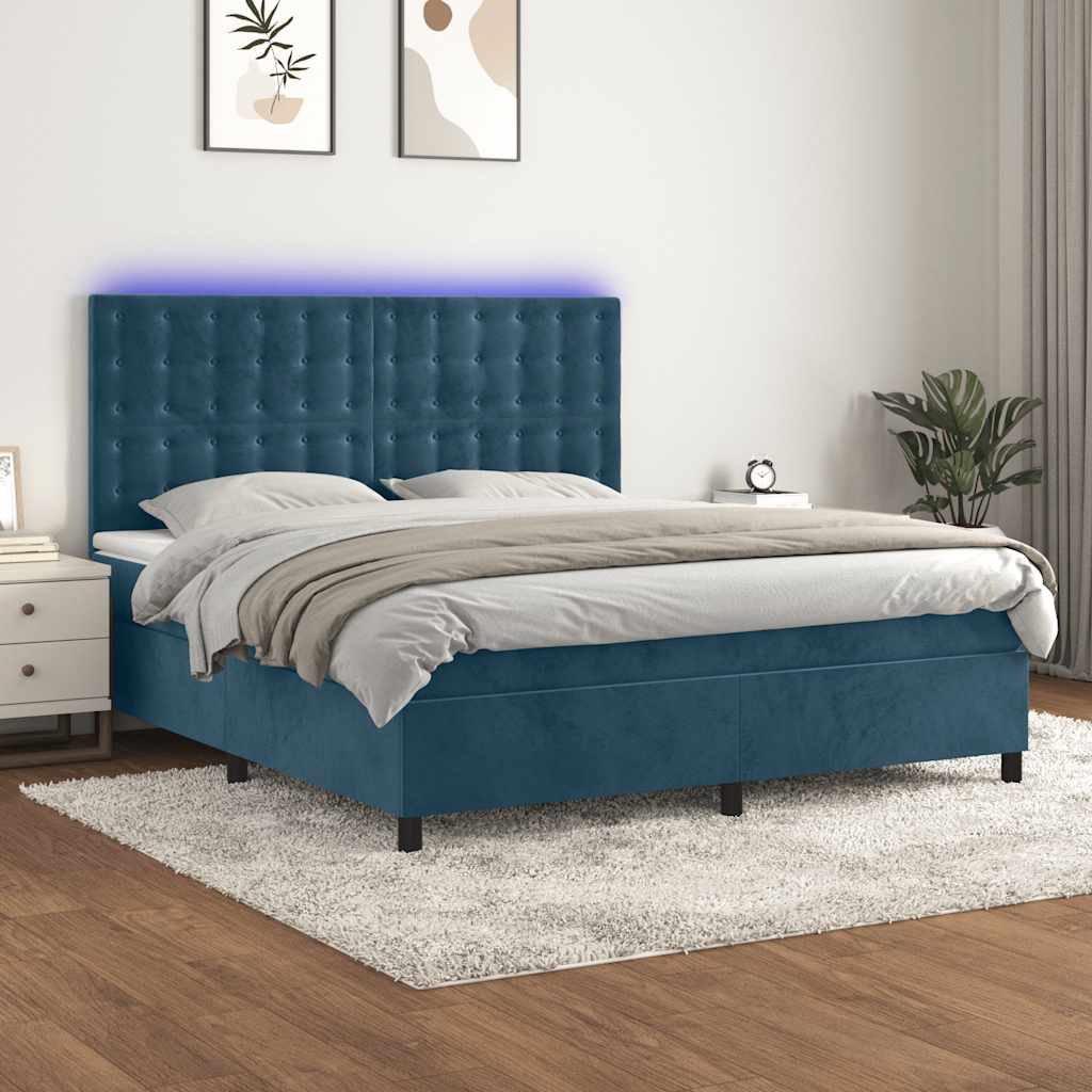 Boxspring met matras en LED fluweel donkerblauw 180x200 cm is nu te koop bij PeponiXL, paradijselijk wonen!
