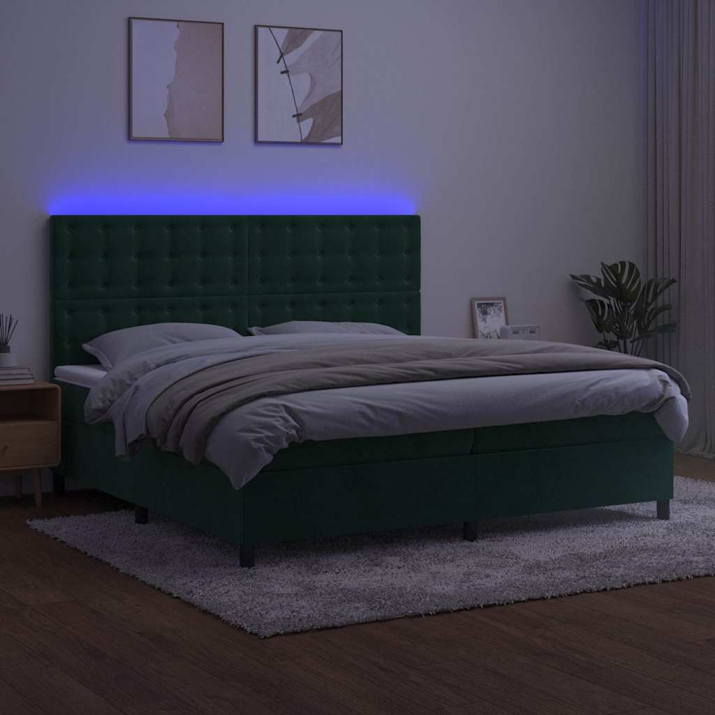 Boxspring met matras en LED fluweel donkergroen 200x200 cm is nu te koop bij PeponiXL, paradijselijk wonen!