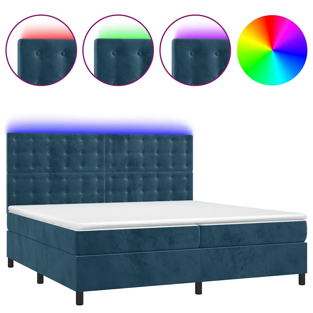 Boxspring met matras en LED fluweel donkerblauw 200x200 cm is nu te koop bij PeponiXL, paradijselijk wonen!