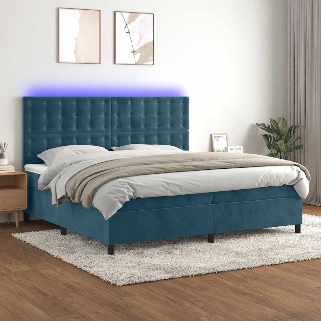 Boxspring met matras en LED fluweel donkerblauw 200x200 cm is nu te koop bij PeponiXL, paradijselijk wonen!