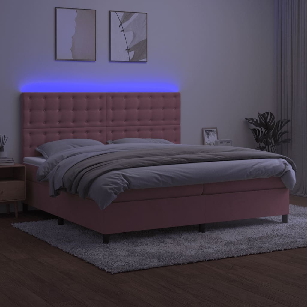 Boxspring met matras en LED fluweel roze 200x200 cm is nu te koop bij PeponiXL, paradijselijk wonen!