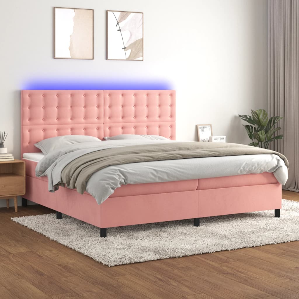 Boxspring met matras en LED fluweel roze 200x200 cm is nu te koop bij PeponiXL, paradijselijk wonen!