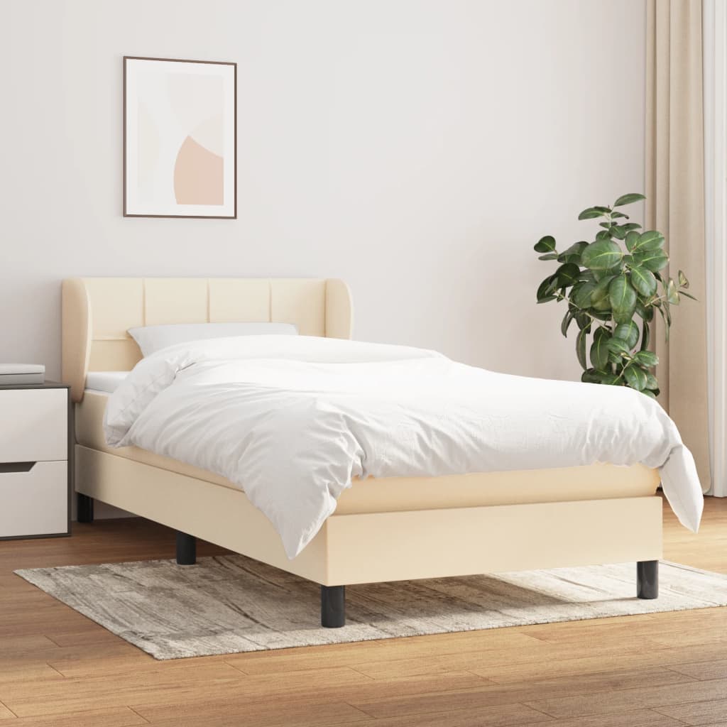 Boxspring met matras stof crèmekleurig 90x190 cm is nu te koop bij PeponiXL, paradijselijk wonen!