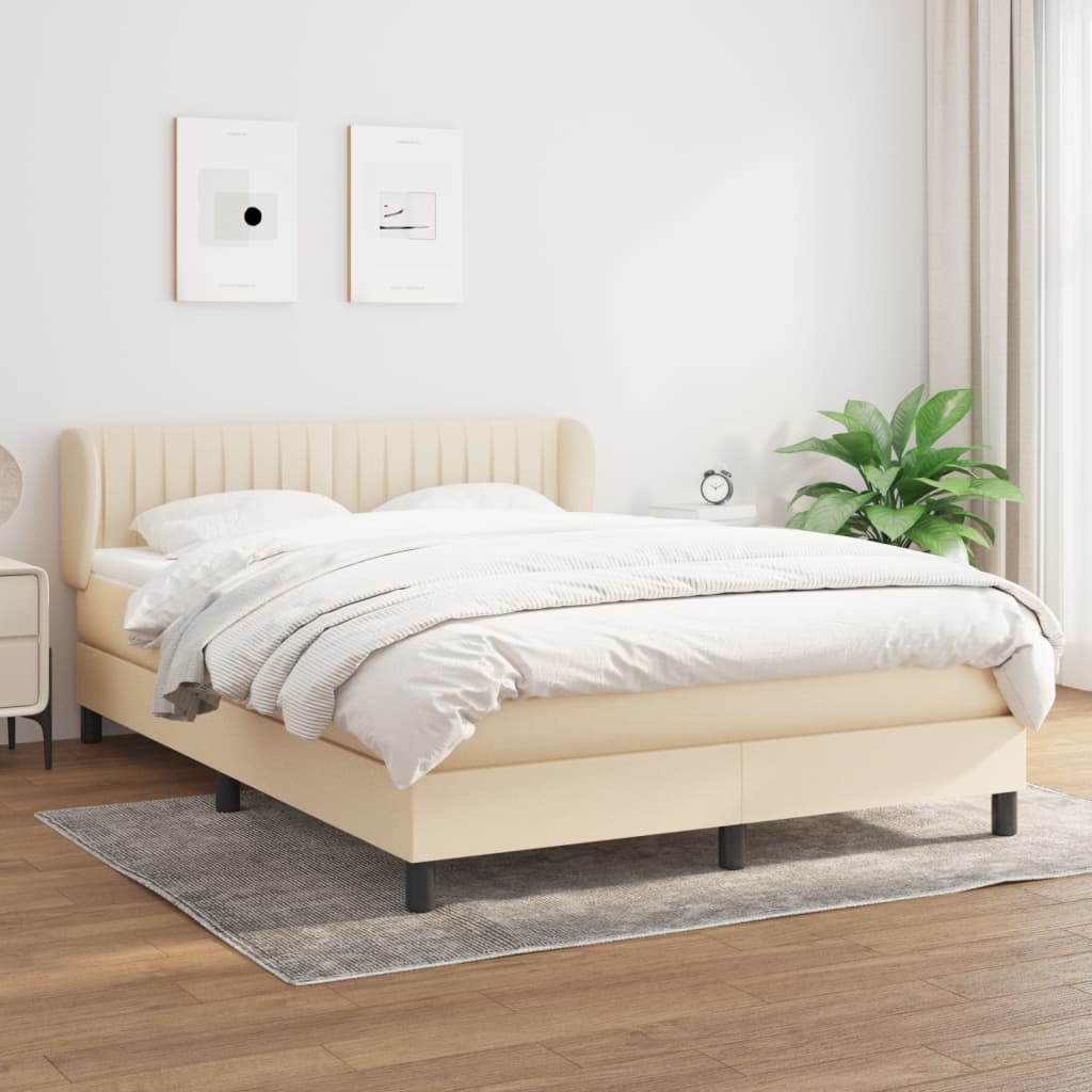 Boxspring met matras stof crèmekleurig 140x200 cm is nu te koop bij PeponiXL, paradijselijk wonen!