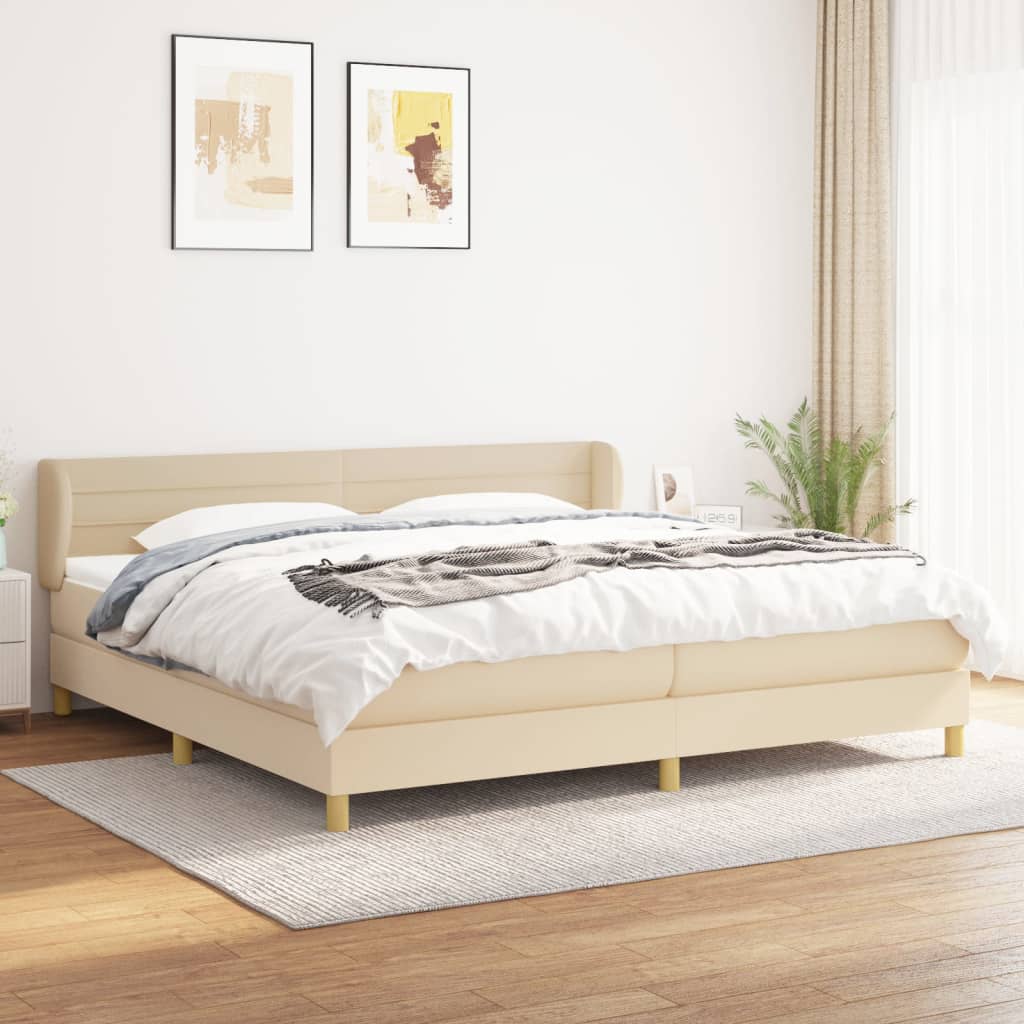 Boxspring met matras stof crèmekleurig 200x200 cm is nu te koop bij PeponiXL, paradijselijk wonen!