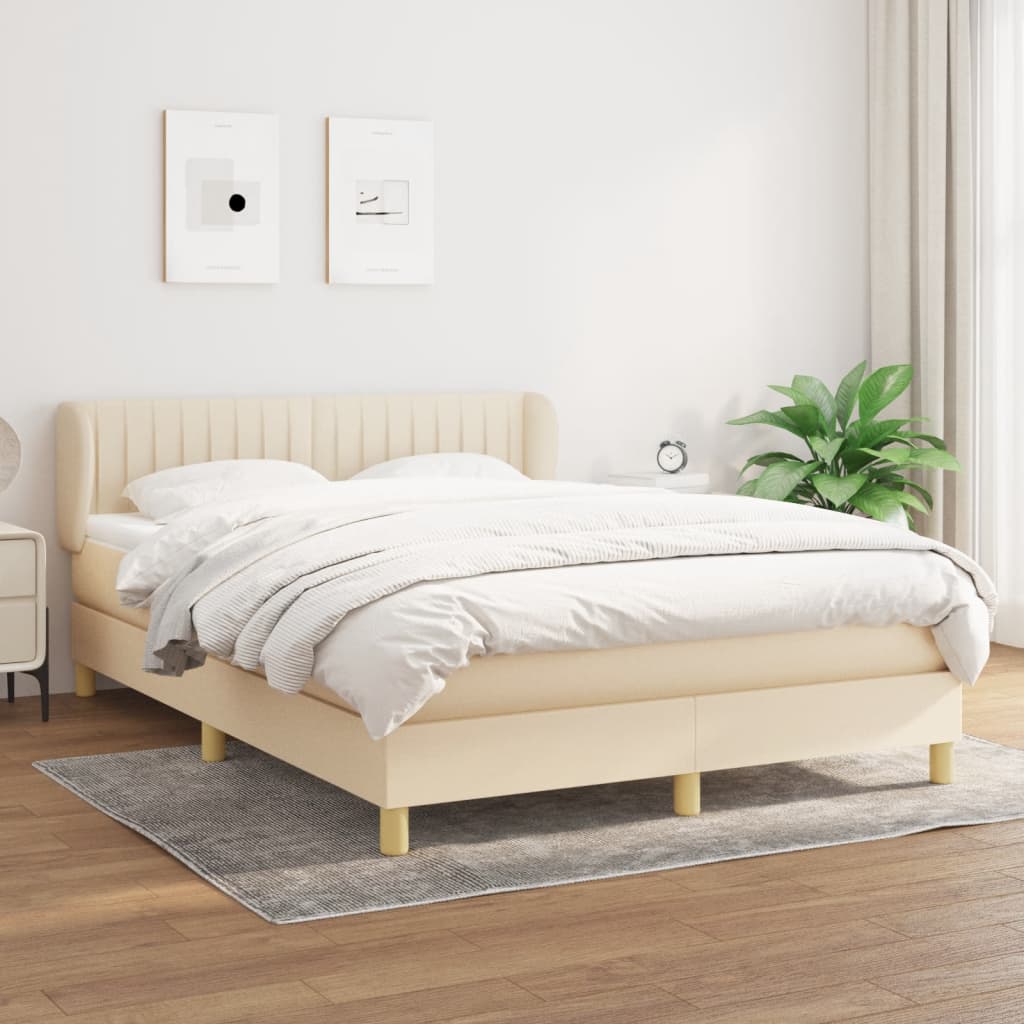 Boxspring met matras stof crèmekleurig 140x200 cm is nu te koop bij PeponiXL, paradijselijk wonen!