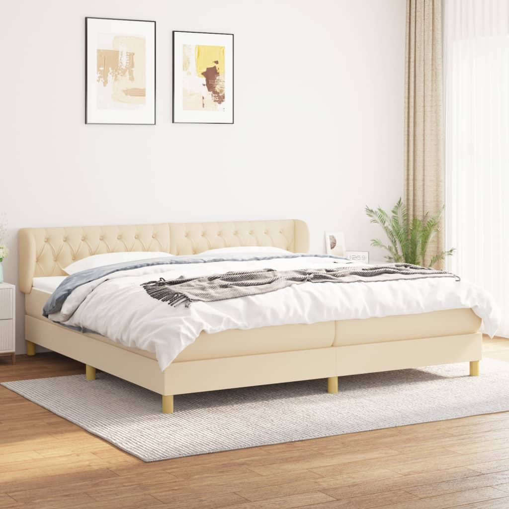 Boxspring met matras stof crèmekleurig 200x200 cm is nu te koop bij PeponiXL, paradijselijk wonen!