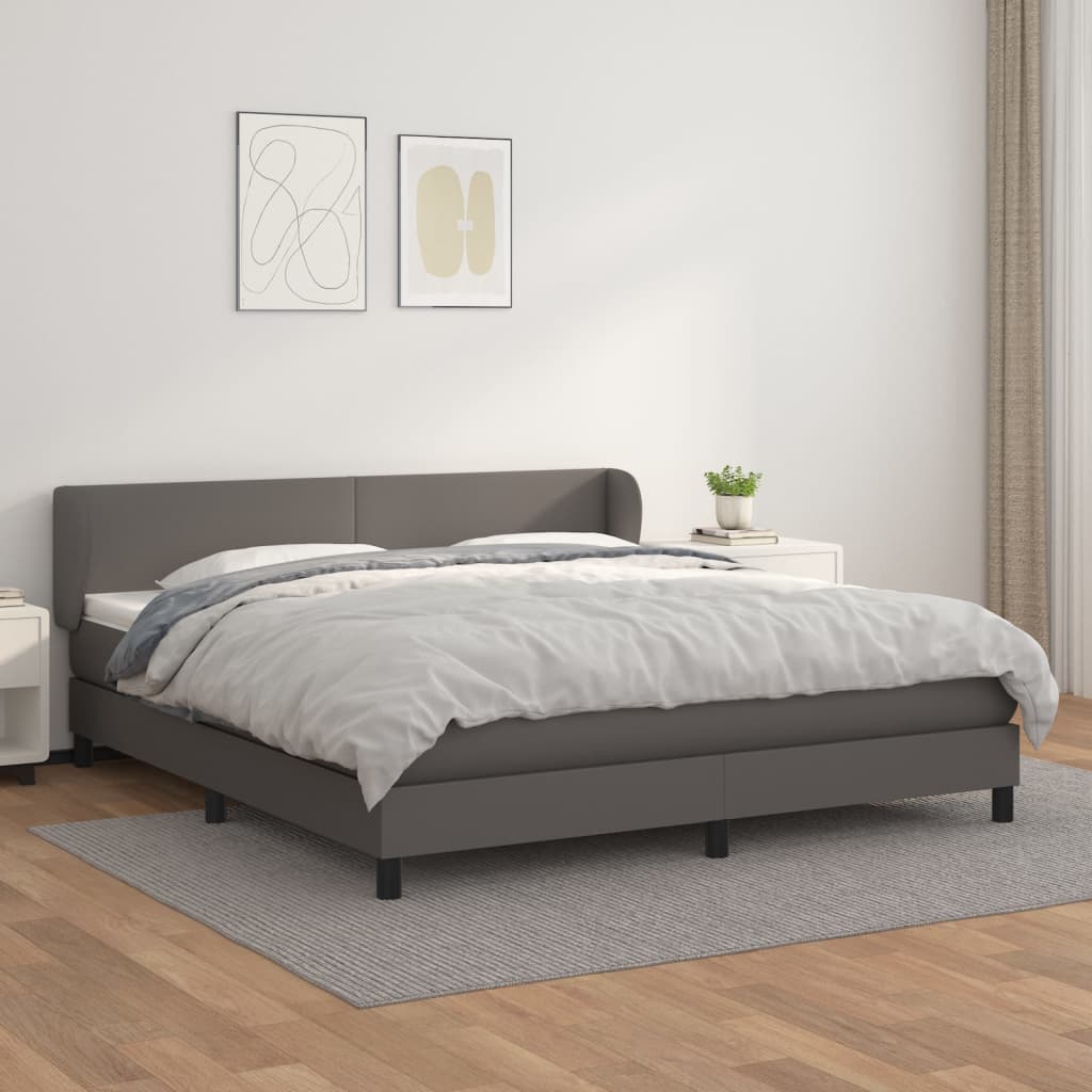Boxspring met matras kunstleer grijs 180x200 cm is nu te koop bij PeponiXL, paradijselijk wonen!
