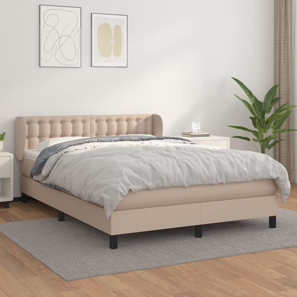 Boxspring met matras kunstleer cappuccinokleurig 140x190 cm is nu te koop bij PeponiXL, paradijselijk wonen!
