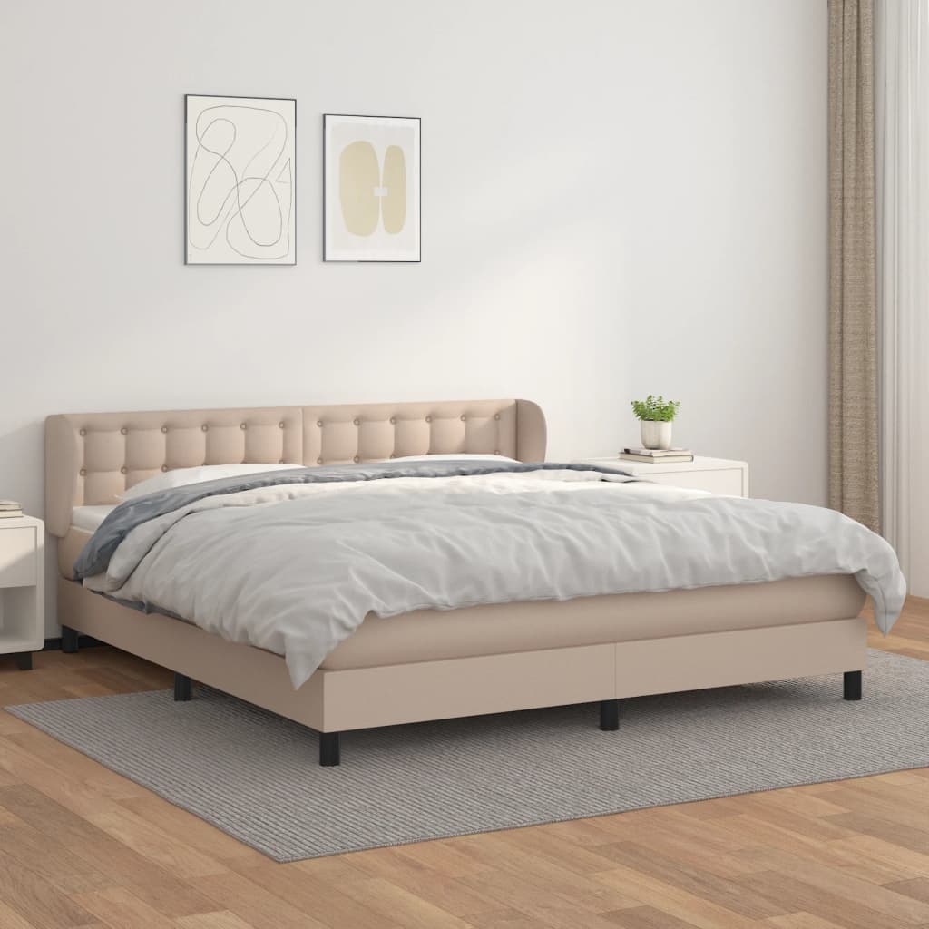 Boxspring met matras kunstleer cappuccinokleurig 160x200 cm is nu te koop bij PeponiXL, paradijselijk wonen!