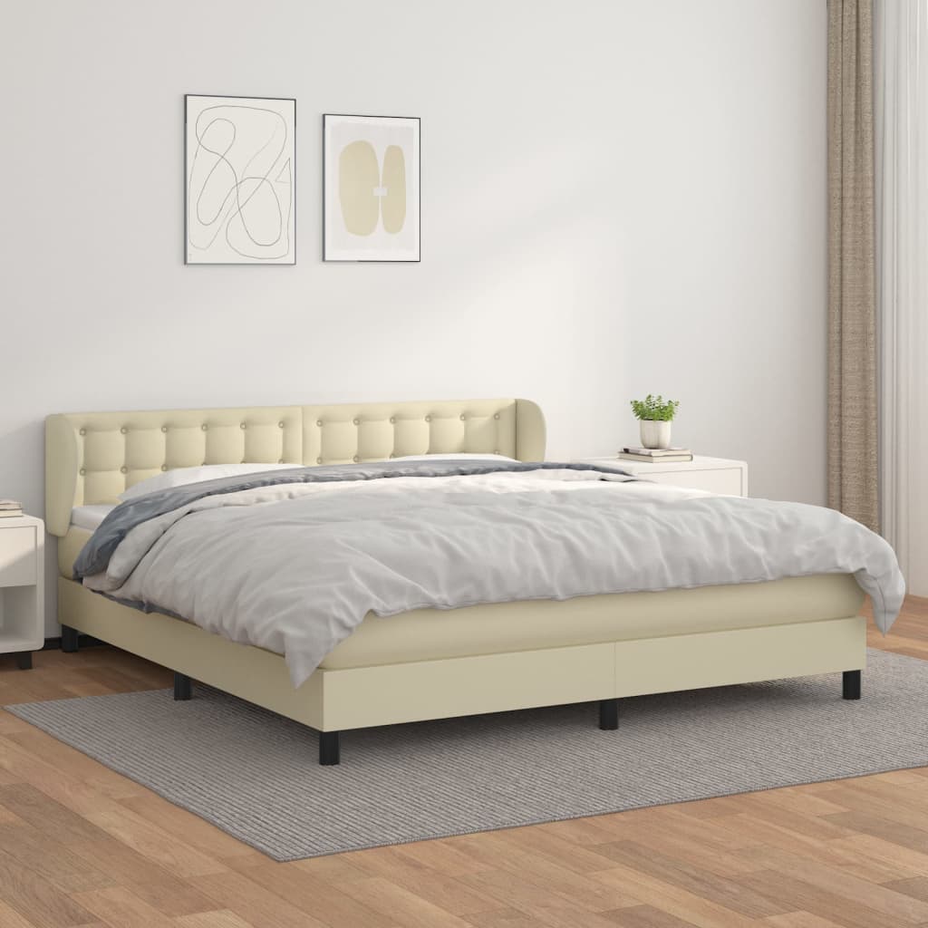 Boxspring met matras kunstleer crèmekleurig 180x200 cm is nu te koop bij PeponiXL, paradijselijk wonen!