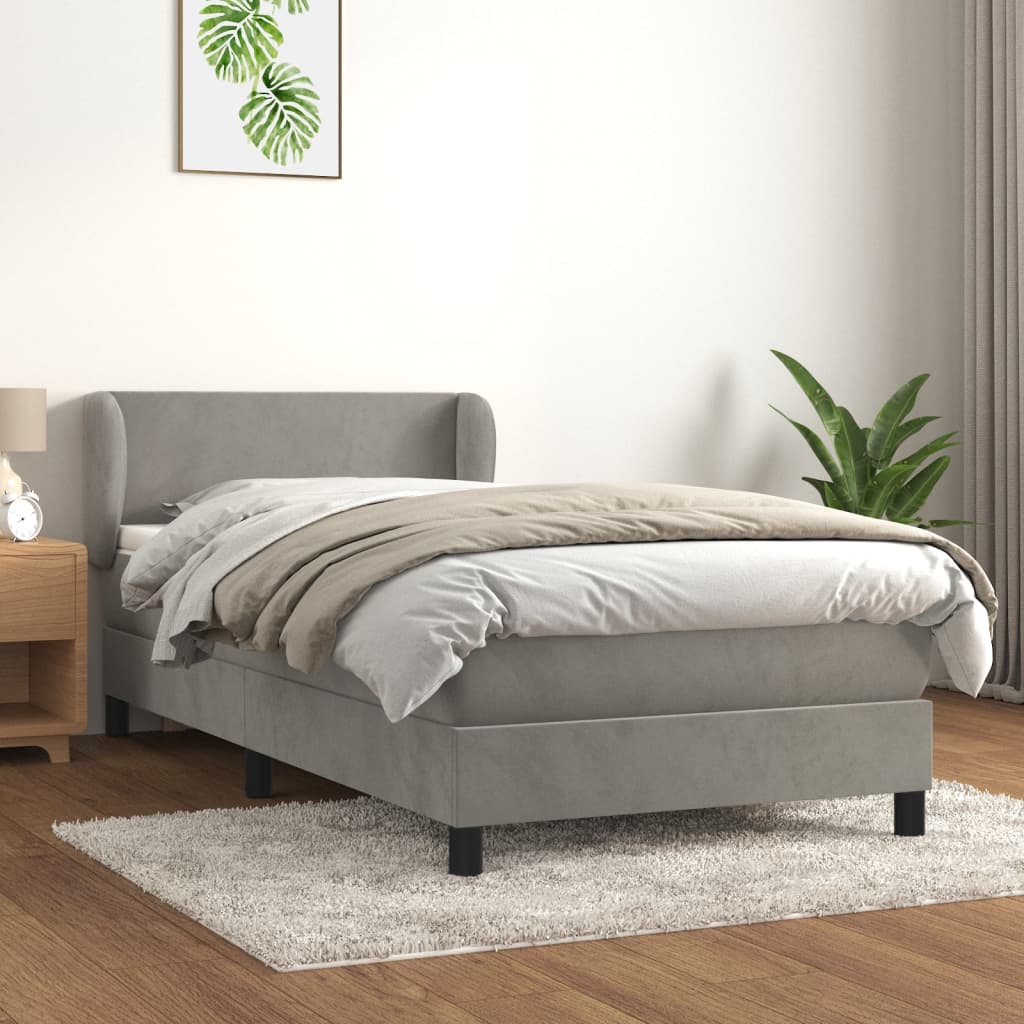 Boxspring met matras fluweel lichtgrijs 80x200 cm is nu te koop bij PeponiXL, paradijselijk wonen!