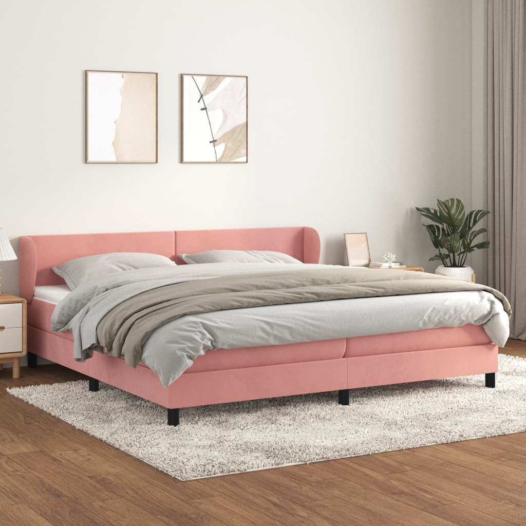 Boxspring met matras fluweel roze 200x200 cm is nu te koop bij PeponiXL, paradijselijk wonen!