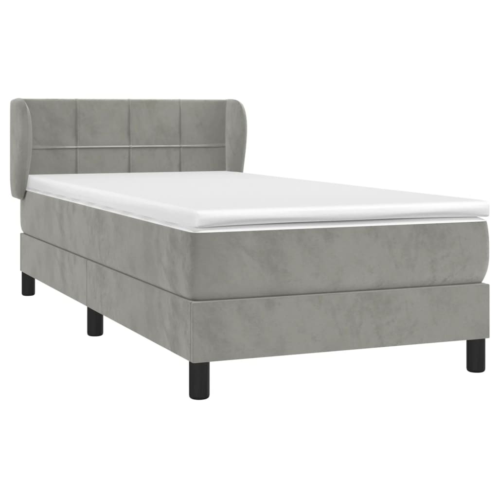 Boxspring met matras fluweel lichtgrijs 90x190 cm is nu te koop bij PeponiXL, paradijselijk wonen!