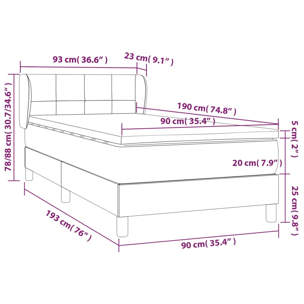 Boxspring met matras fluweel donkergrijs 90x190 cm is nu te koop bij PeponiXL, paradijselijk wonen!